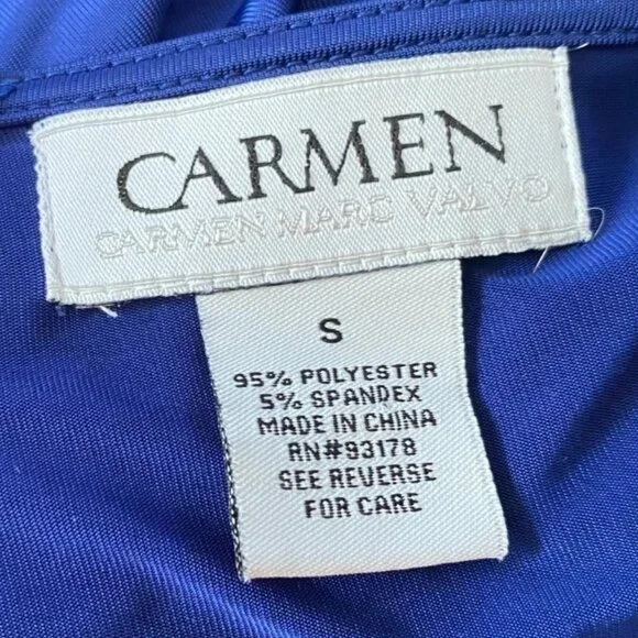 CARMEN Marc Valvo INDIGO Slinky Ruched Zip Side Mock Wrap Blouse Shirt *SMALL* - Picture 6 of 6